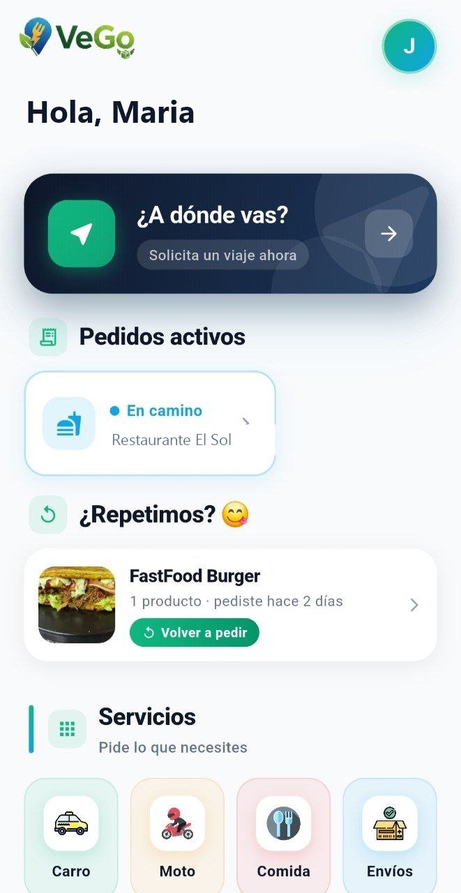Pantalla de inicio de la app VeGo